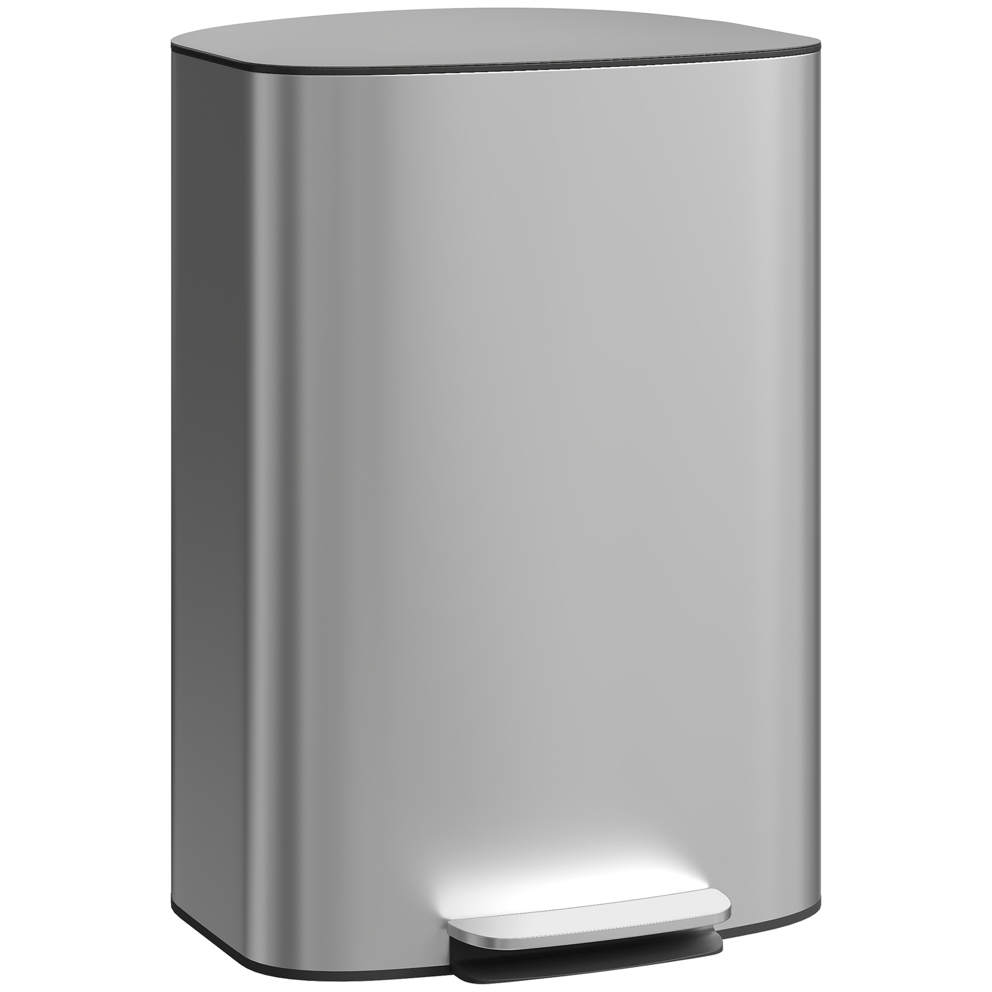 HOMCOM Pattumiera da cucina 50L, pattumiera a pedale in acciaio inossidabile con secchio interno rimovibile, chiusura ammortizzata e coperchio apribile, filtro anti-odore, maniglie, anti-impronta,