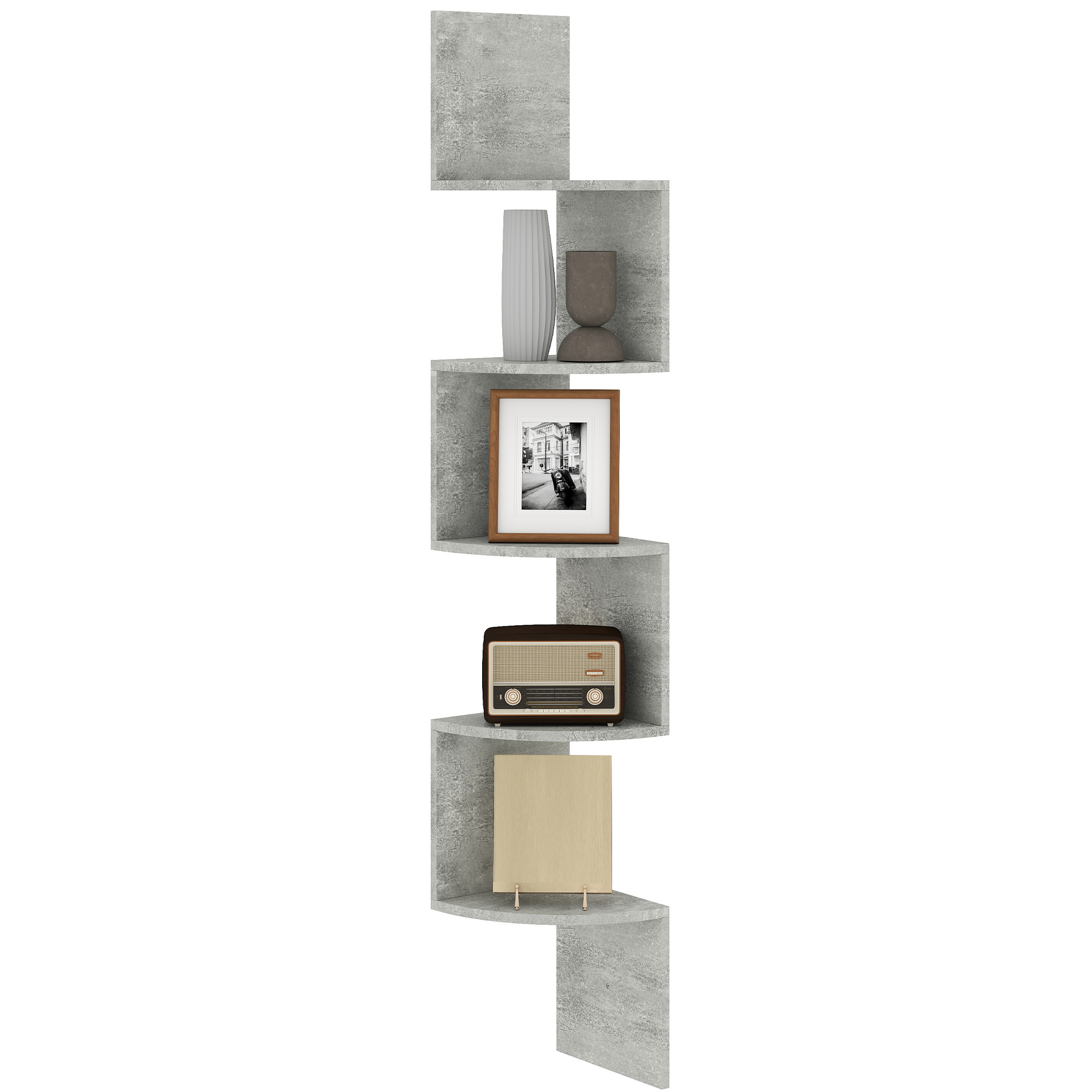 HOMCOM Scaffale angolare da parete a zig-zag 20L x 20L x 126H cm 5 livelli in legno grigio