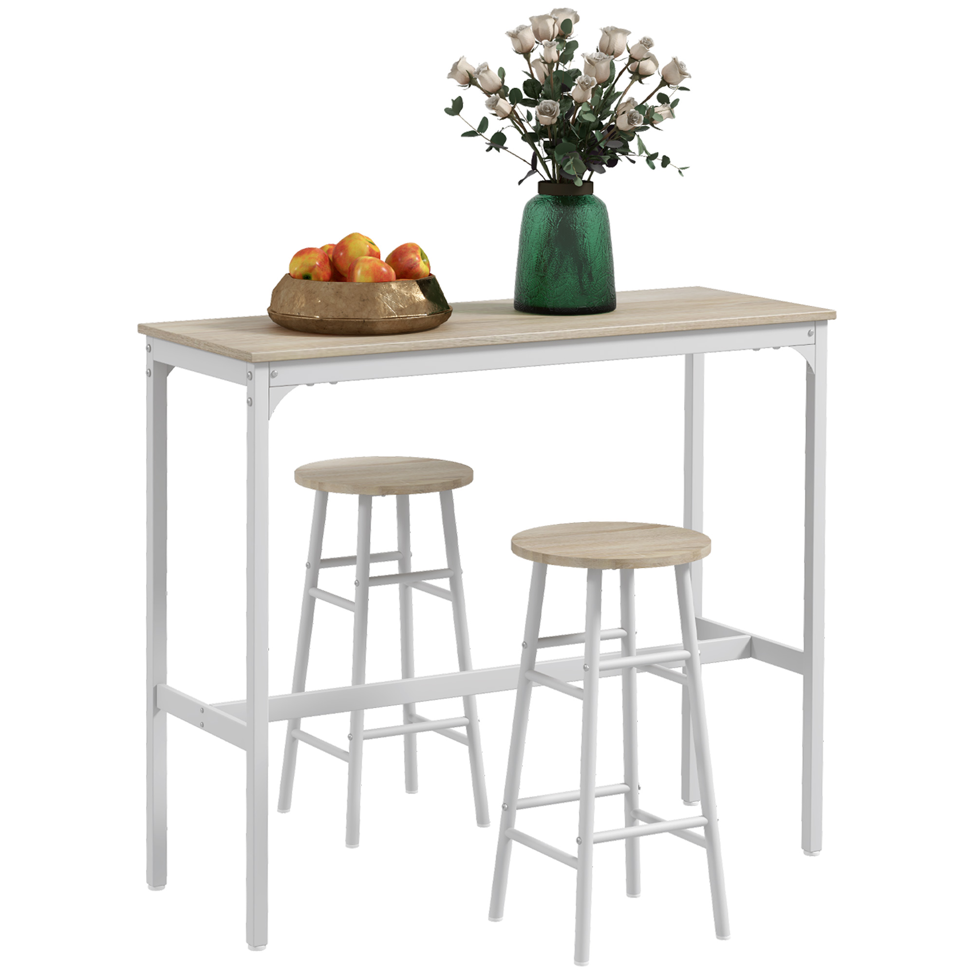 HOMCOM Set Bistrot: Tavolo da Caffè + 2 Sgabelli con Poggiapiedi, Struttura in Acciaio, Design Industriale