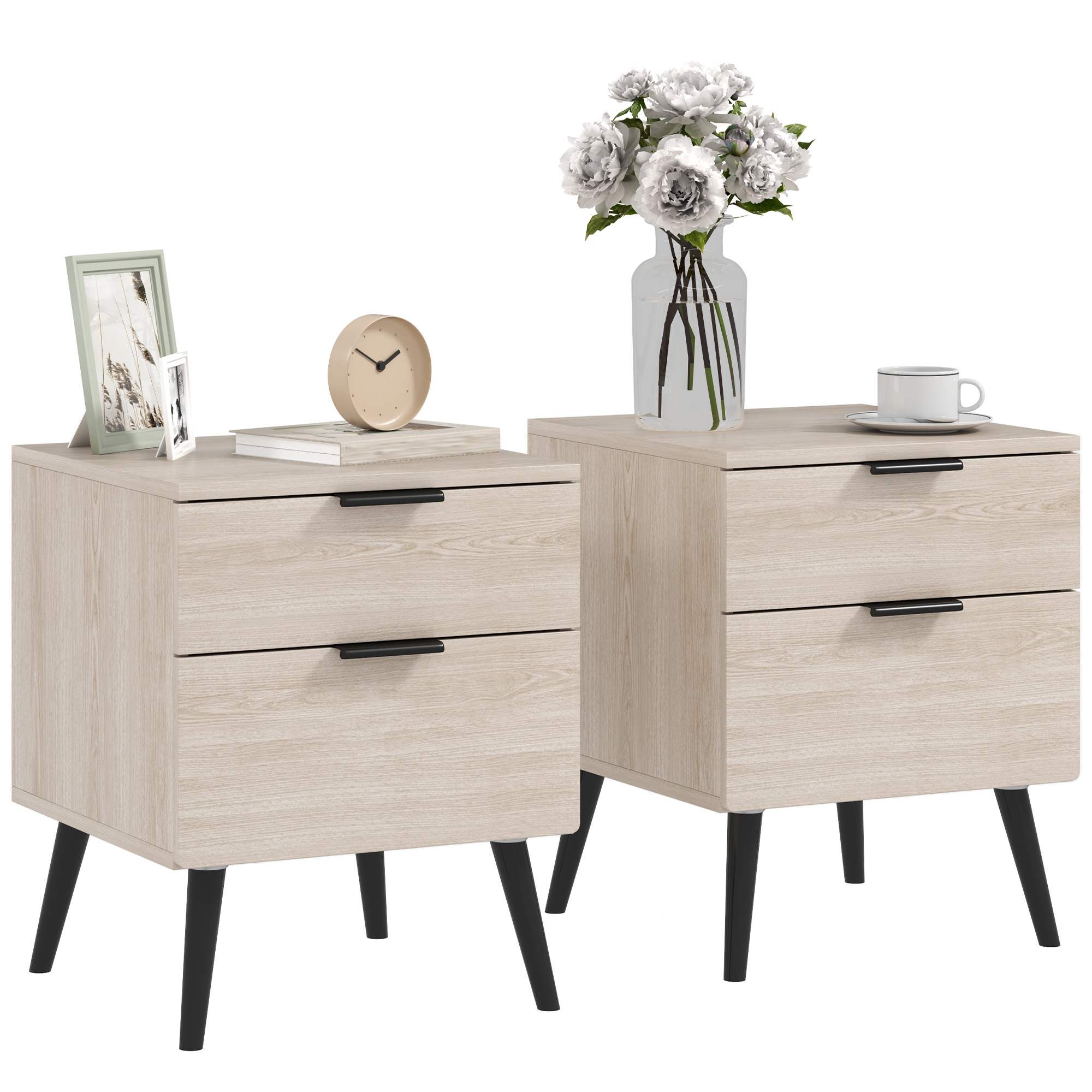 HOMCOM set di 2 comodini, tavolini da notte, stile nordico, moderni, con cassetto a due livelli, piedini solidi, per