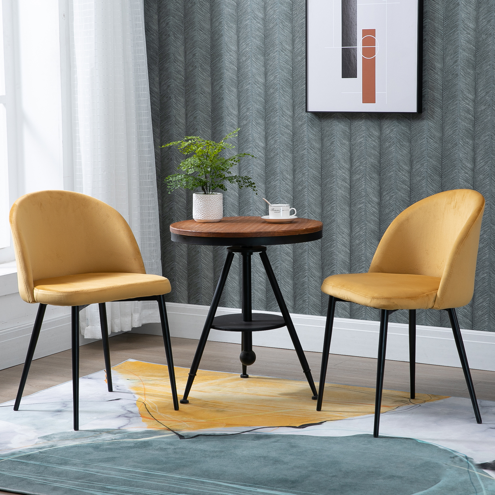 HOMCOM set di 2 sedie da pranzo, sedia da cucina in stile scandinavo, rivestita in velluto con gambe fusiformi in metallo per soggiorno e sala da pranzo.