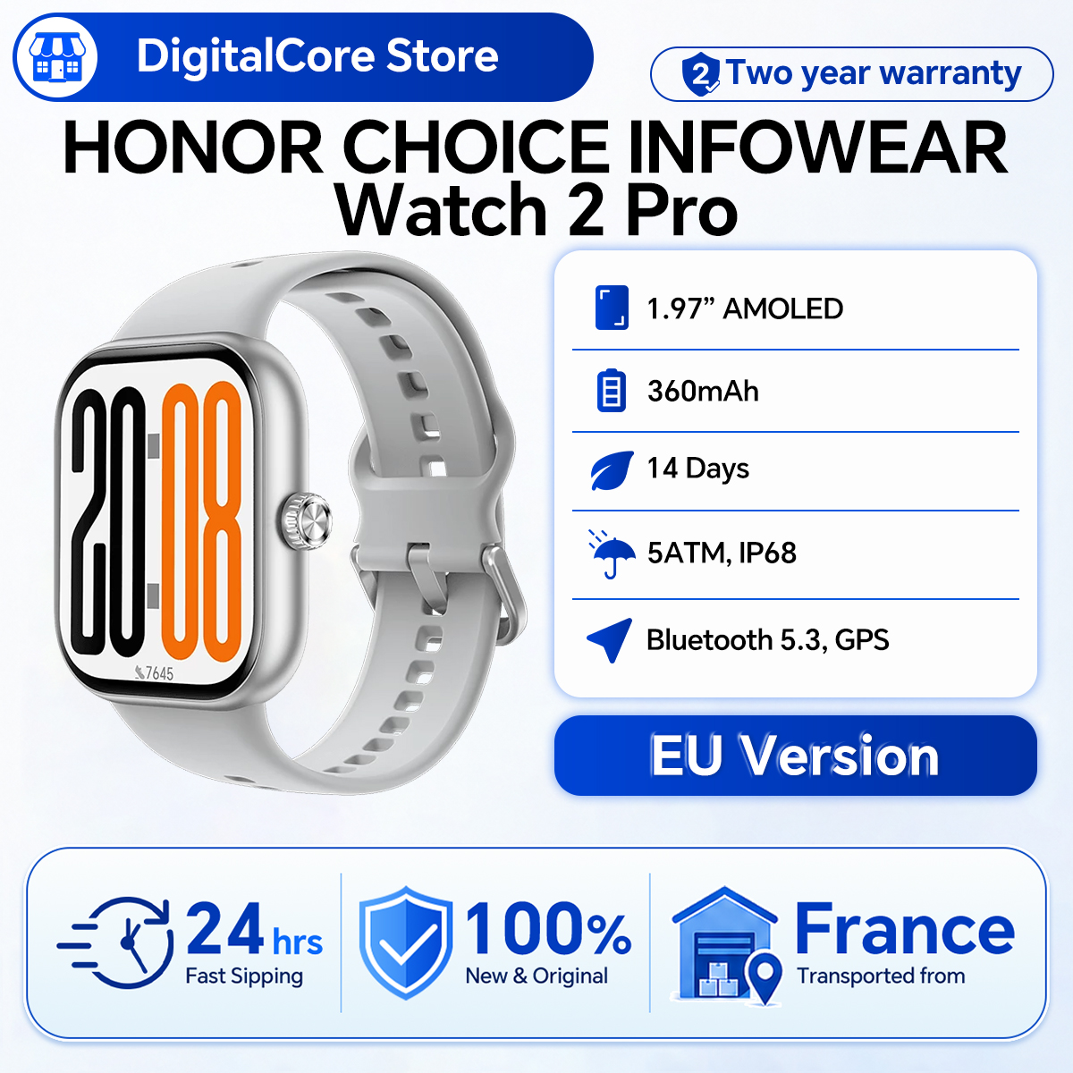 HONOR CHOICE INFOWEAR Watch 2 Pro Display AMOLED da 1,97" con cornice sottile Supporta barometro e bussola Posizionamento GNSS autonomo