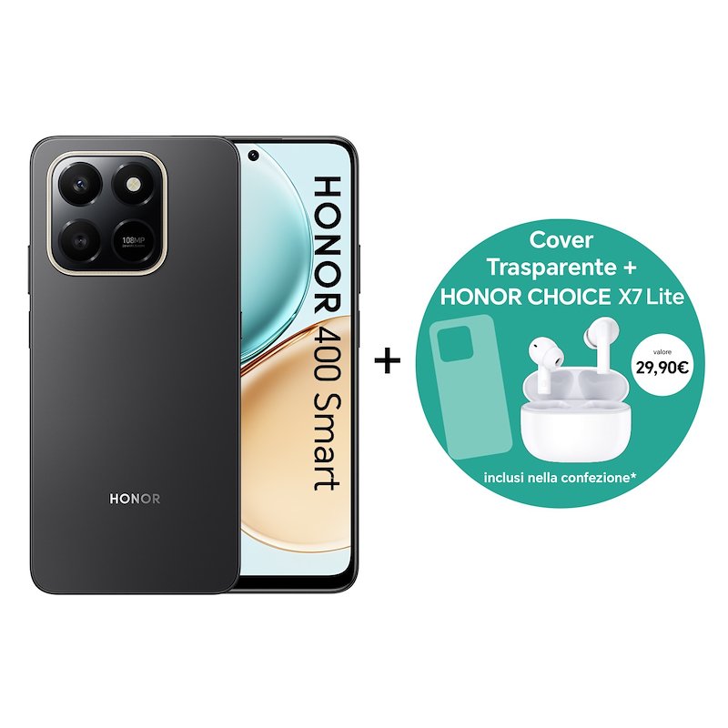 Honor Smartphone 400 Smart 8/ 256GB Black + auricolari Honor choice X7 lite + Case cover trasparente Honor Smartphone 400 Smart 8/ 256GB Black + auricolari Honor choice X7 lite + Case cover trasparente