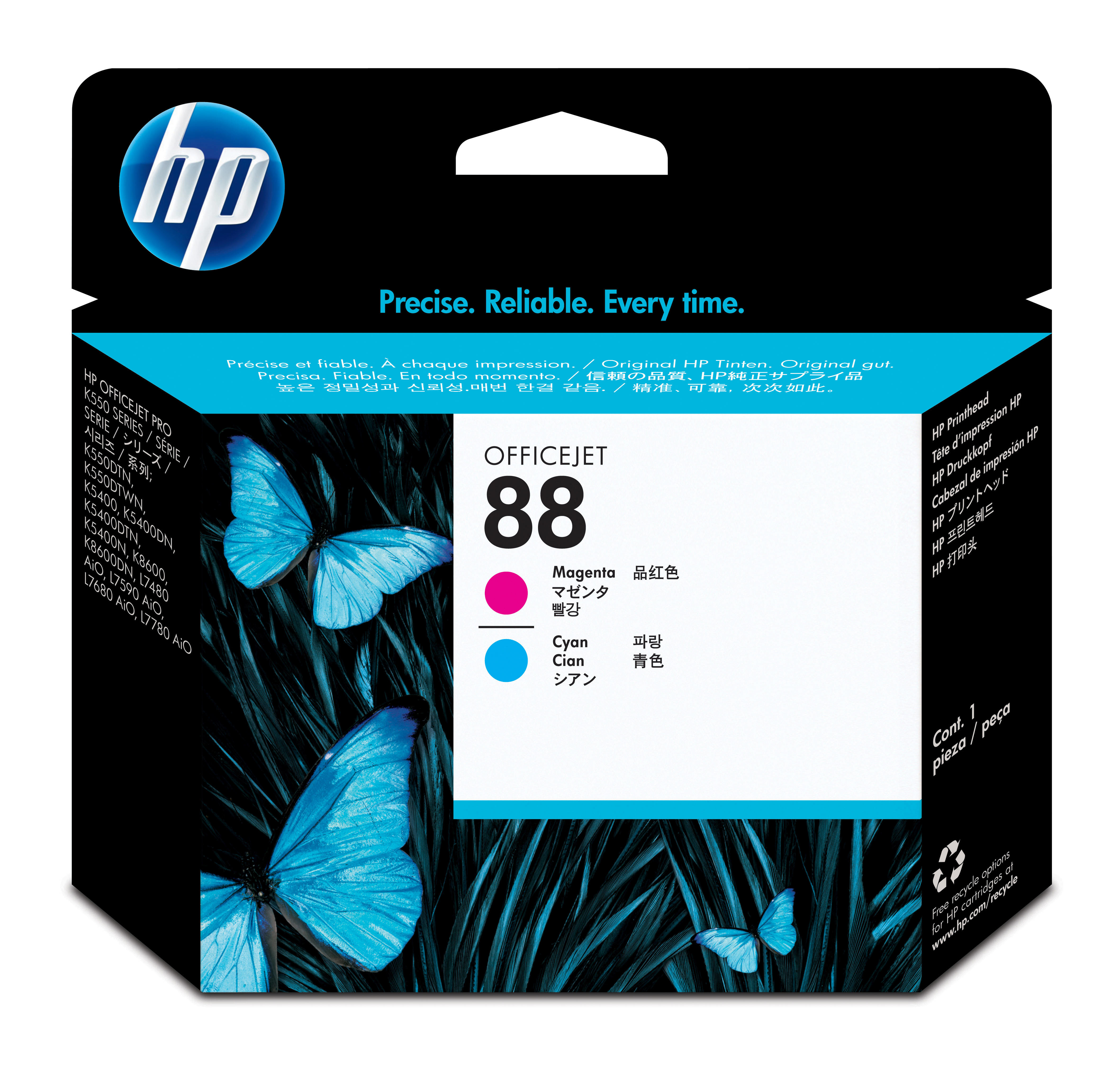 HP Cabezal de impresión magenta y cian 88 Officejet con tecnología de impresión Smart cartuccia d'inchiostro 1 pz Magenta, Ciano