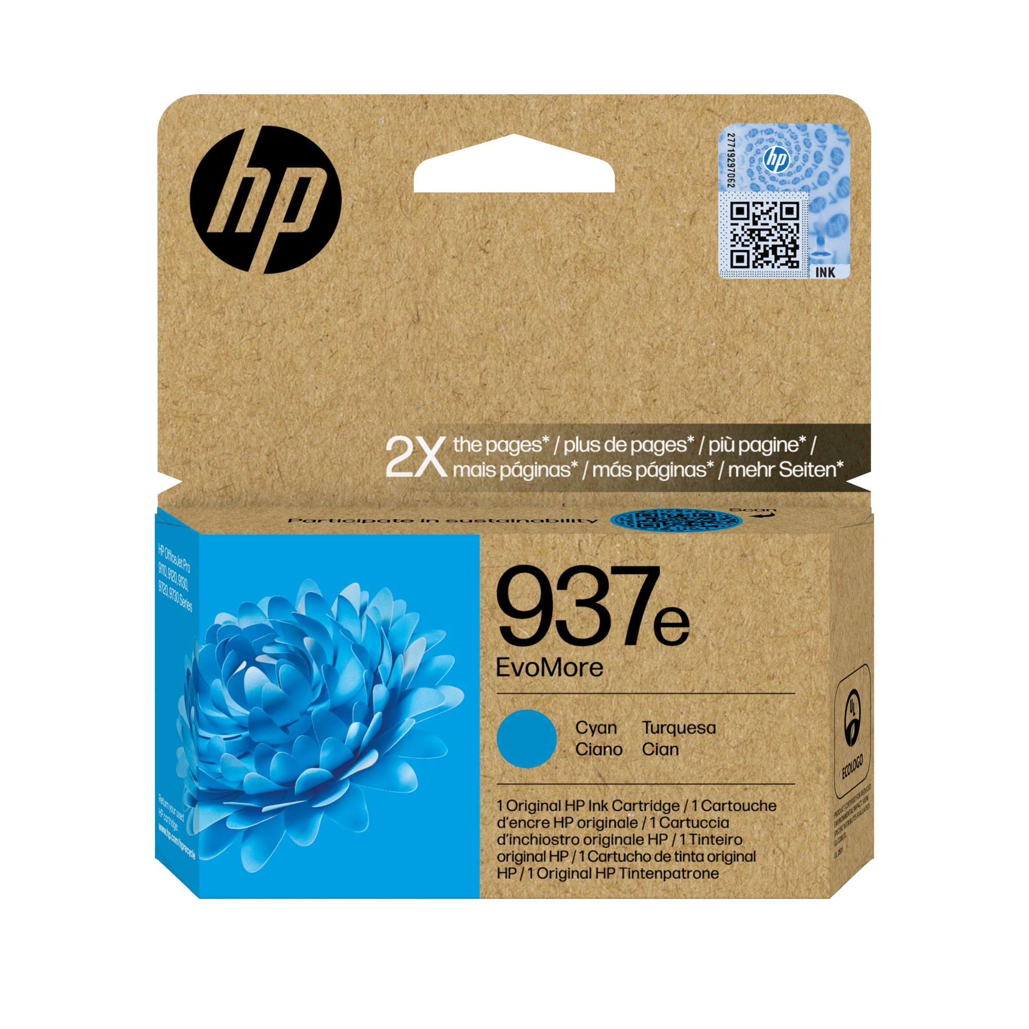 HP Cartuccia di inchiostro ciano originale 937e EvoMore
