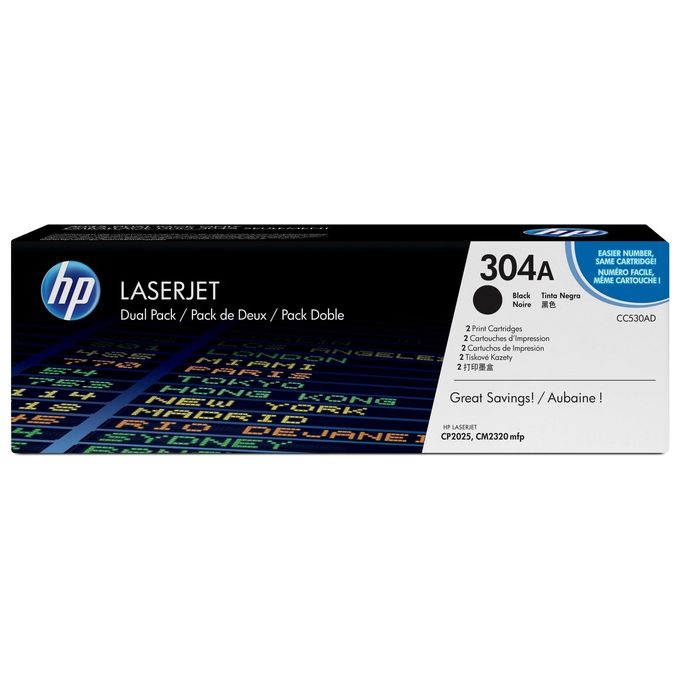 HP CC530AD LaserJet 304A Cartuccia Toner Resa Elevata 7000 pagine Confezione da 2 colore Nero