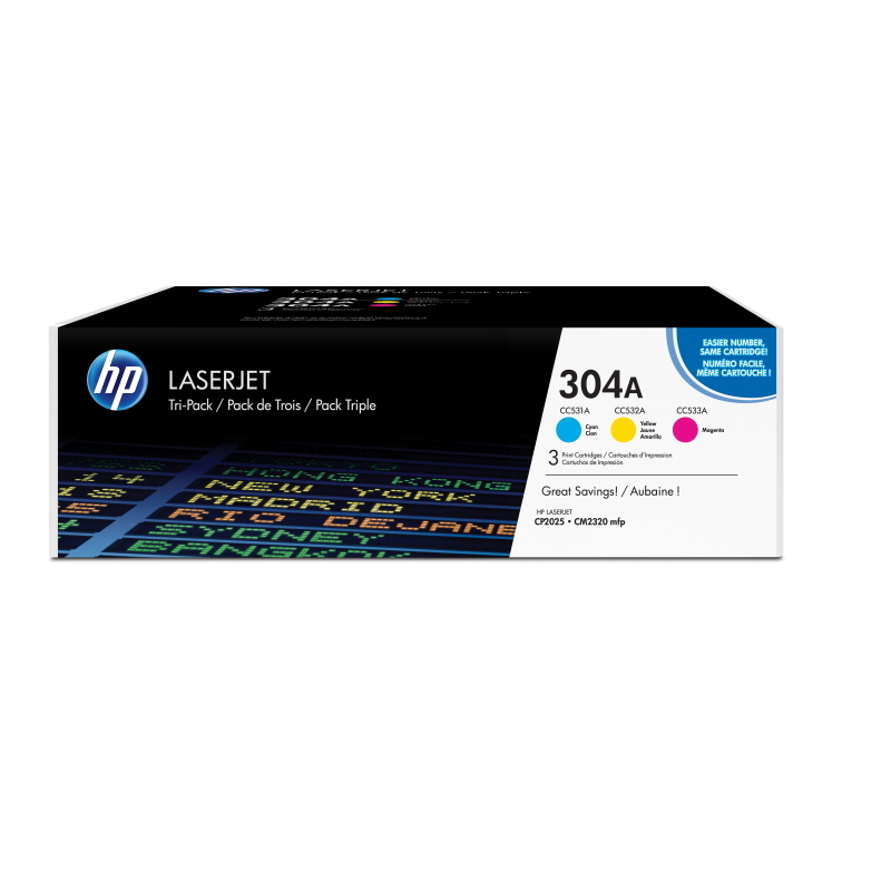 Hp confezione da 3 cartucce originali di toner ciano/magenta/giallo laserjet 304a