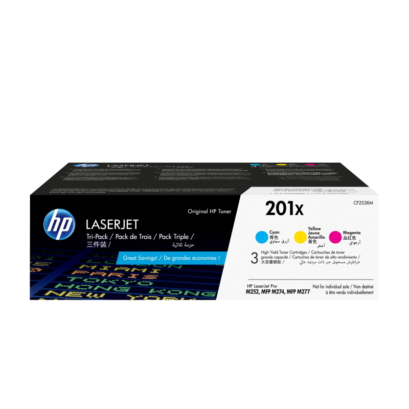 Hp confezione da 3 cartucce toner ciano/magenta/giallo originale ad alta capacità laserjet 201x