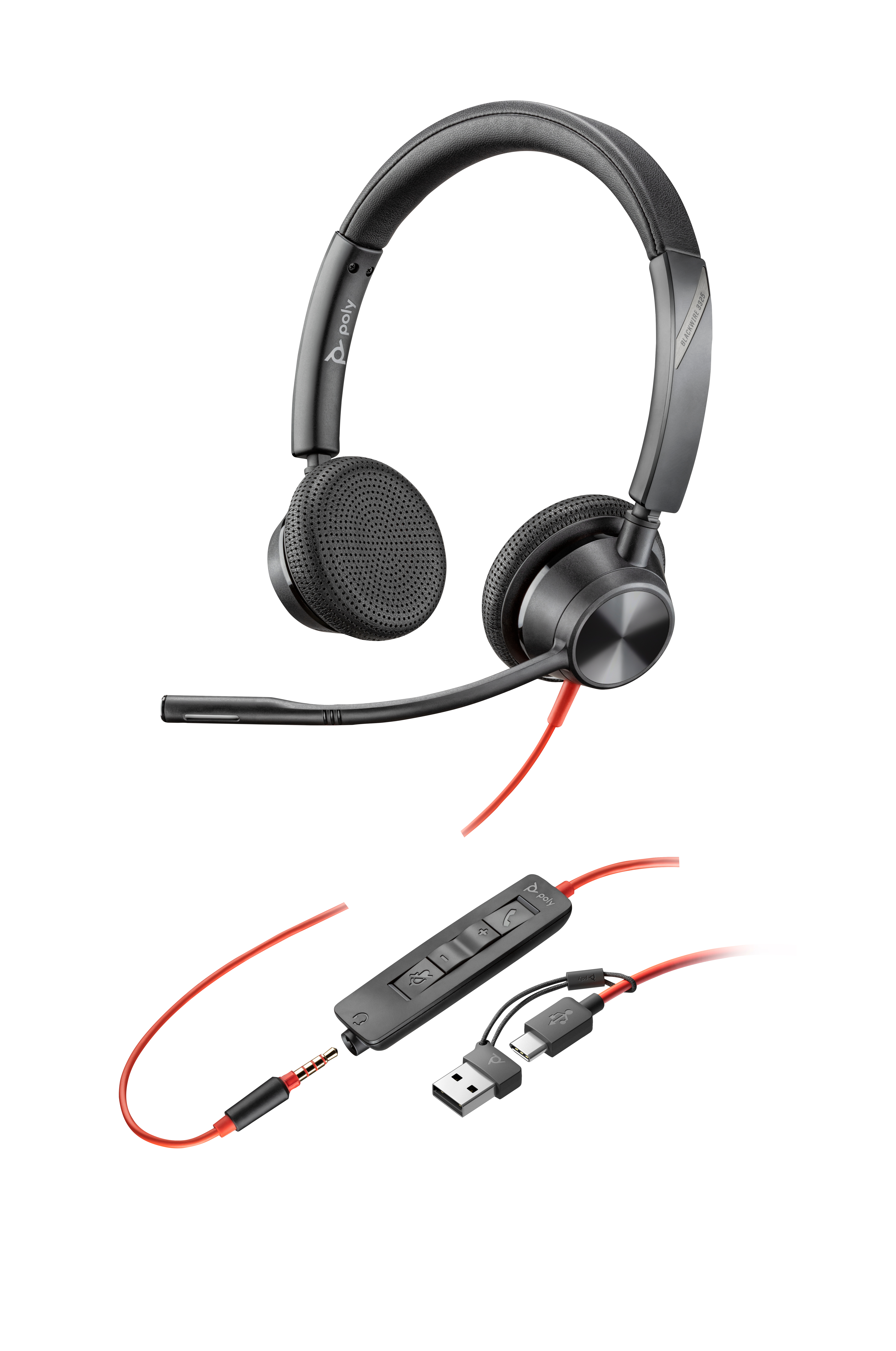 HP Poly Cuffie stereo Poly Blackwire 3325 con connettore USB-C + spina da 35 mm + adattatore USB-C/A