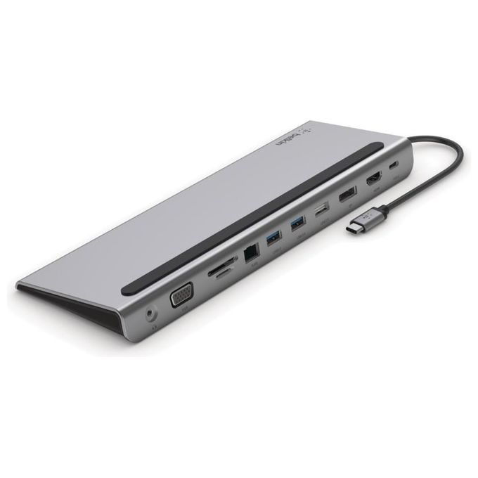 HUB BELKIN USB-C 11 in 1 adattatore multiporta, Ingresso/uscita audio da 3,5 mm, Porta VGA, Lettore di schede SD 3.0, MicroSD Gigabit Ethernet, Porte USB-A 2.0, DisplayPort 1.2 4K, HDMI 1.4 PD
