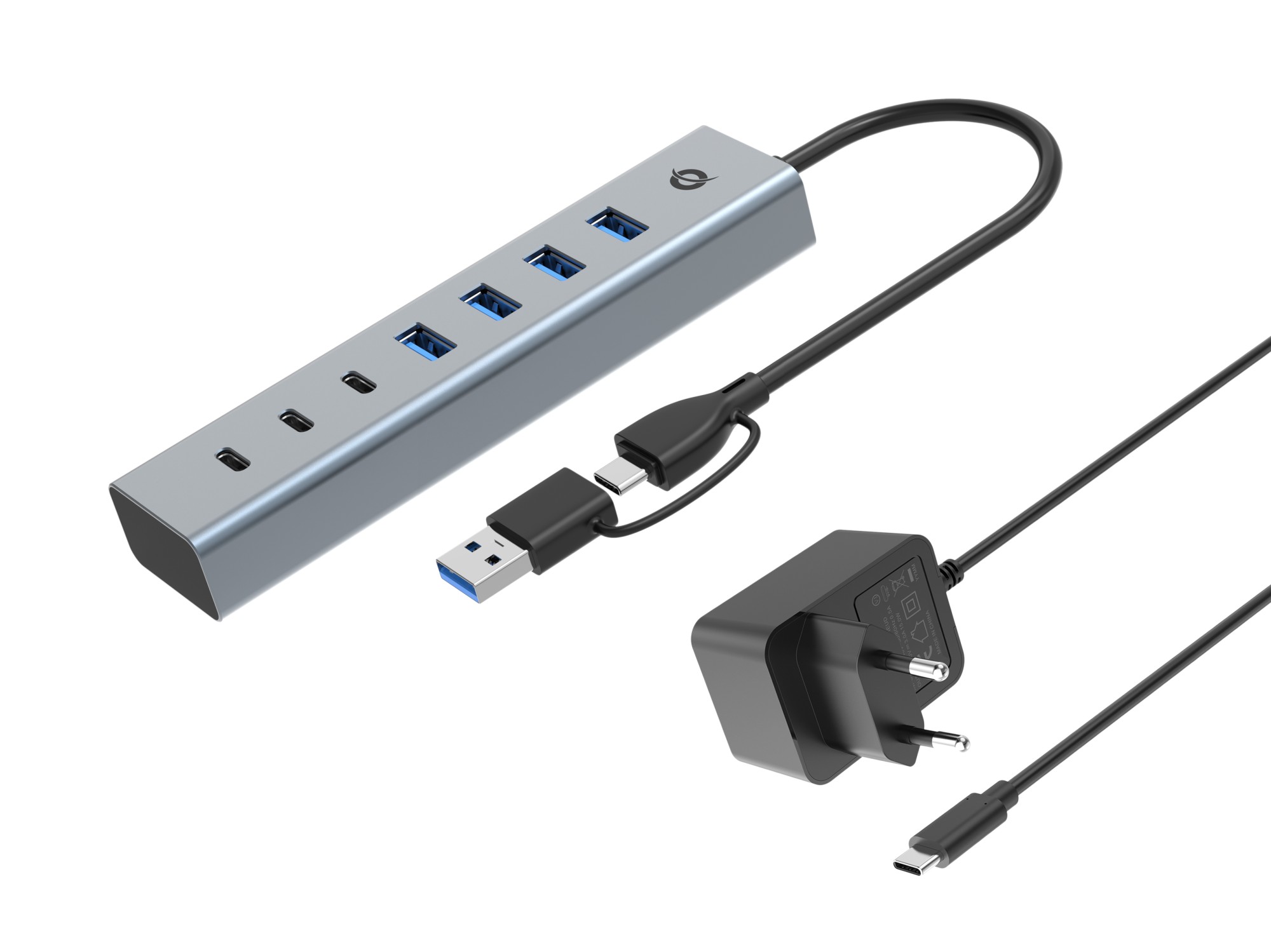 Hub Usb 3.2 7 Porte Bk (Alluminio) 4*Usb A/2*Usb C + Alimentatore