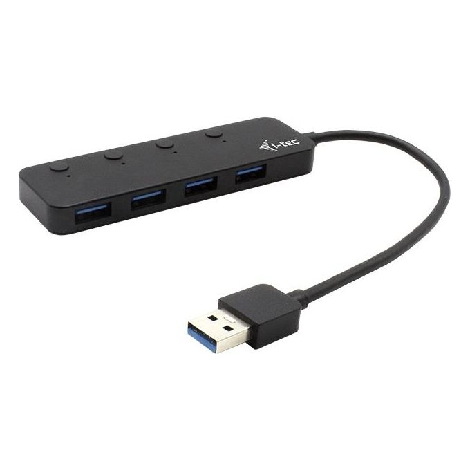 I-tec U3CHARGEHUB4 Hub USB 3.2 Gen 1 4 Porte USB-A Switch On Off Individuale BC 1.2 5 Gbps colore Nero