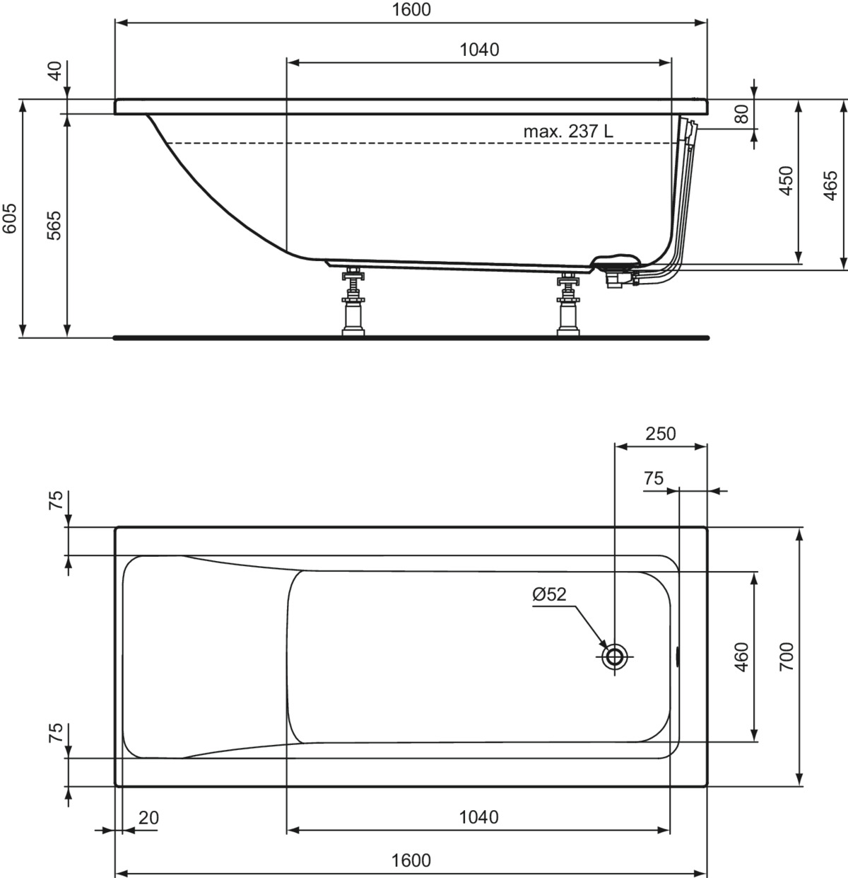 Ideal Standard - Connect Air Vasca Incasso 160x70 Beu01 Codice Prod: T361501 Ideal Standard - Connect Air Vasca Incasso 160x70 Beu01 Codice Prod: T361501