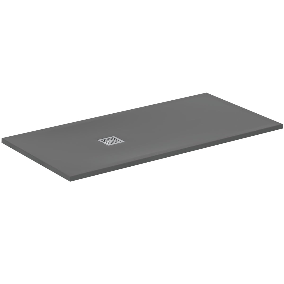 Ideal Standard - Ultra Flat S+, Piatto Doccia Rettangolare Ultrasottile In Resina Effetto Pietra, 160x80cm, Ideal Solid, Scarico Lato Corto, Grigio Cemento
