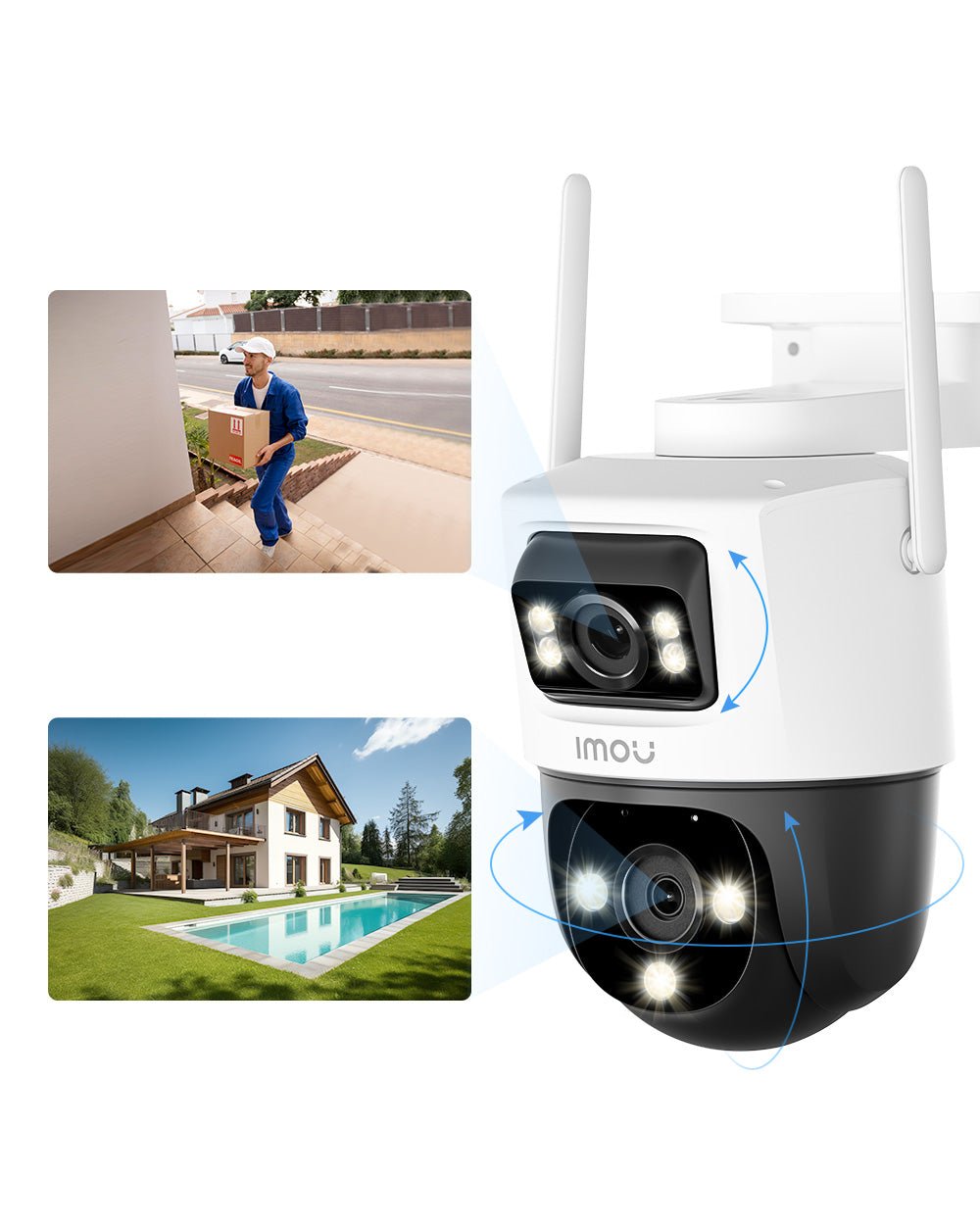 IMOU Cruiser Dual Telecamera di Sicurezza WiFi da Esterno a Doppio Obi, 5MP（Rotante）+3MP（Fissa） / Nessuno