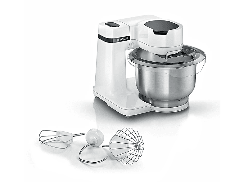 Impastatrice planetaria BOSCH MUMS2EW00, 700 W, Capiente Ciotola in Acciaio Inox da 3.8 L, 4 Livelli di Velocità, Fruste e Gancio Inclusi, Accessori Lavabili Lavastoviglie, Bianco