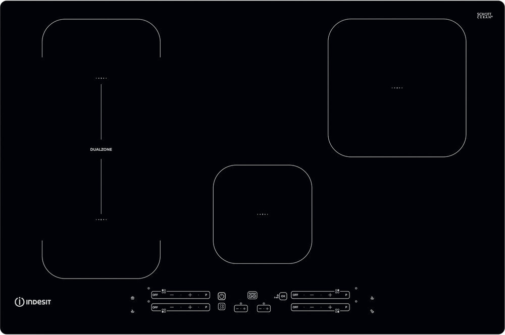 INDESIT IB 21B77 NE PIANO COTTURA A INDUZIONE, 4 zone di cottura, dimensioni: L 77 cm, P 51 piano in Vetroceramica, Nero