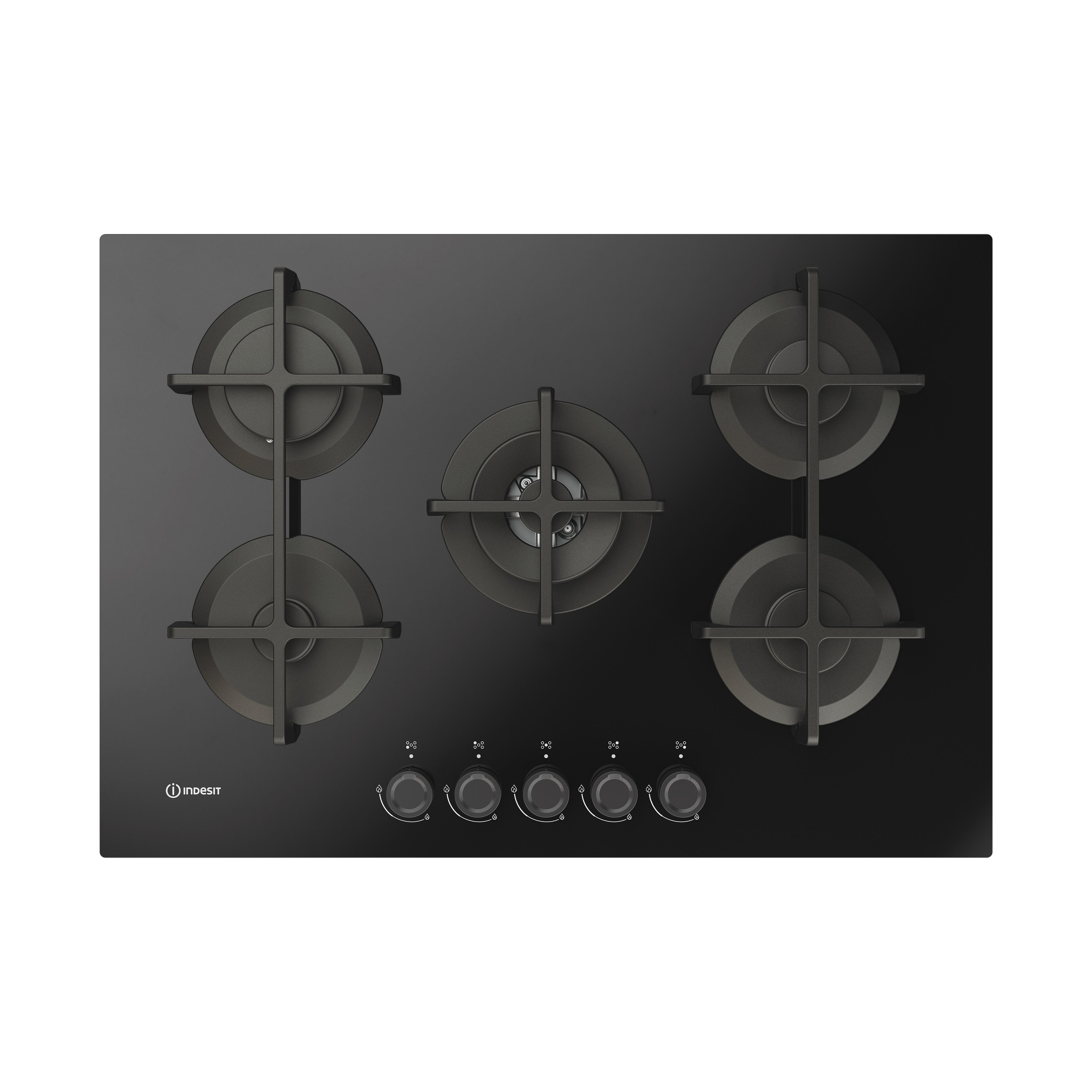INDESIT ING 72T/BK 1 PIANO COTTURA GAS, 5 zone di cottura, dimensioni: L 73 cm, P 51 Nero