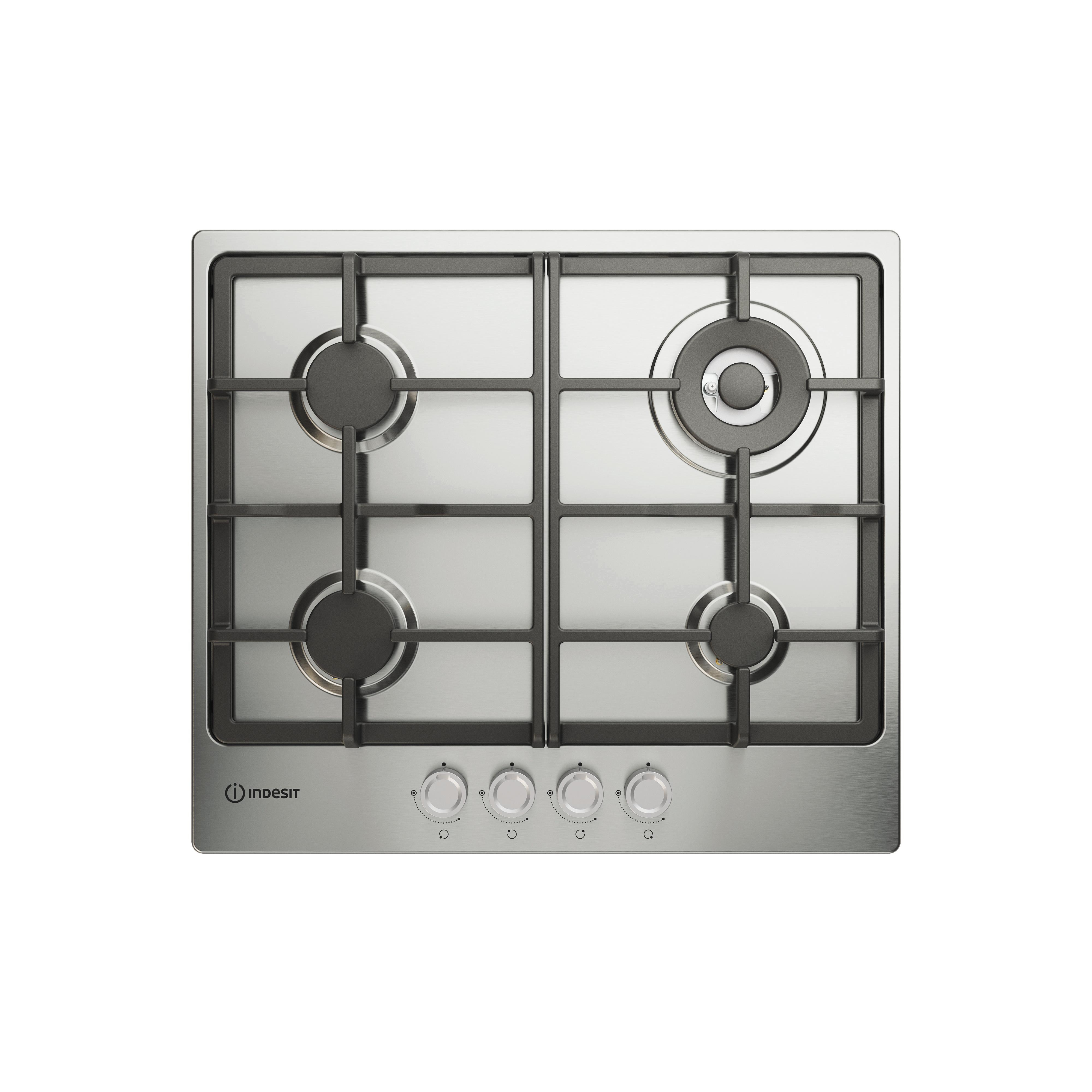 INDESIT THP 641 W/IX/I 1 PIANO COTTURA GAS, 4 zone di cottura, dimensioni: L 58 cm, P 51 piano in Acciaio inossidabile, Inox