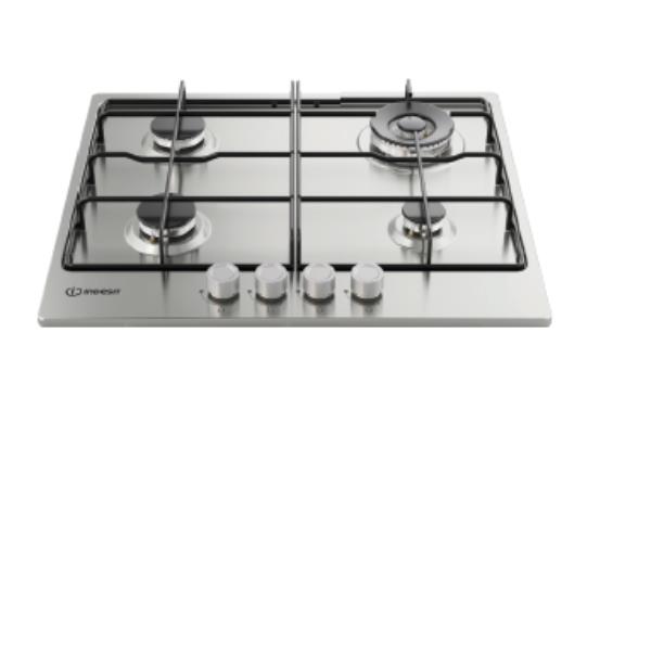INDESIT THP 642 W/IX/I 1 PIANO COTTURA GAS, 4 zone di cottura, dimensioni: L 58 cm, P 51 piano in Acciaio inossidabile, Inox