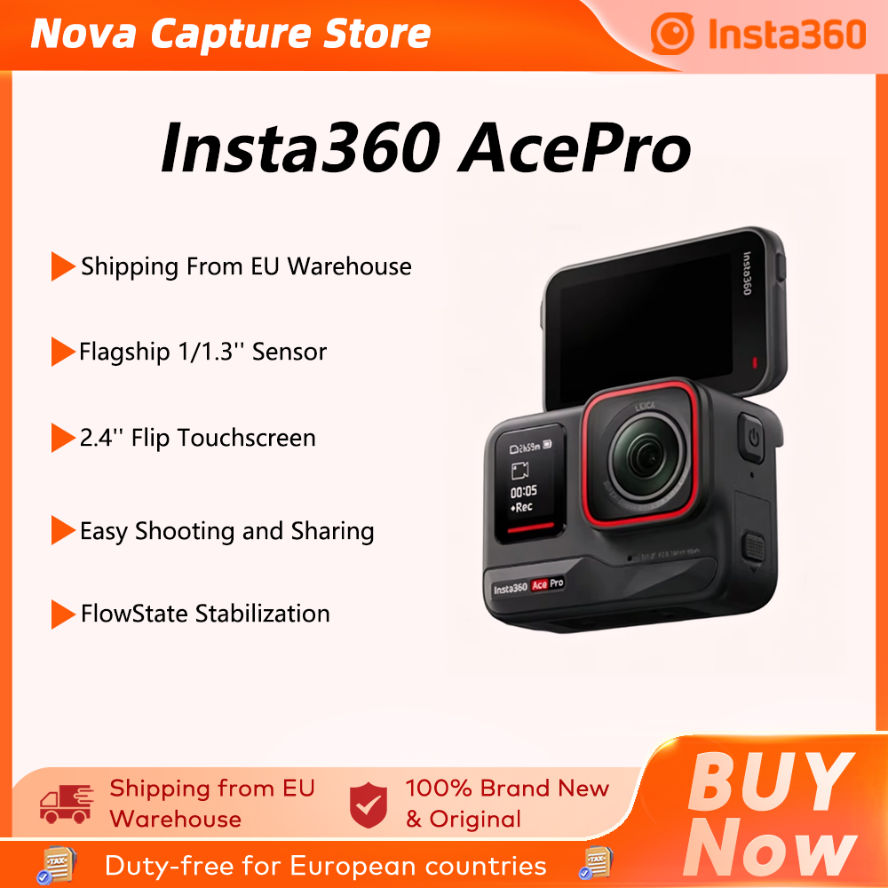 Insta360 Ace Pro Action Camera con sensore Leica 1/1.3 ", display touch da 2.4" ribaltabile, 8K HDR, supporto magnetico e custodia protettiva Ace Pro (Disponibile in UE)