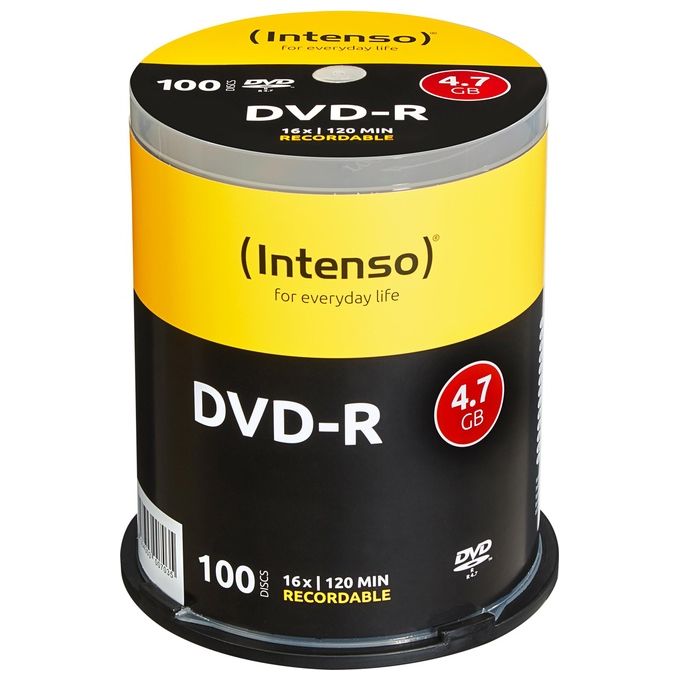 Intenso 4101156 DVD-R 4.7 GB 16X 100 pezzi confezione campana colore Argento opaco