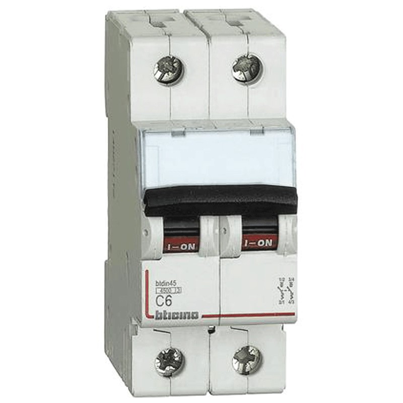Interruttore Magnetotermico Bticino 2p 6a 4,5ka Tipo C 2 Moduli Fa82c6