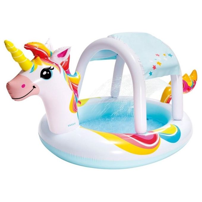 Intex 58435NP Piscina Gonfiabile Unicorno per Bambini con Getto d'Acqua 254x132x109 cm colore Multicolore