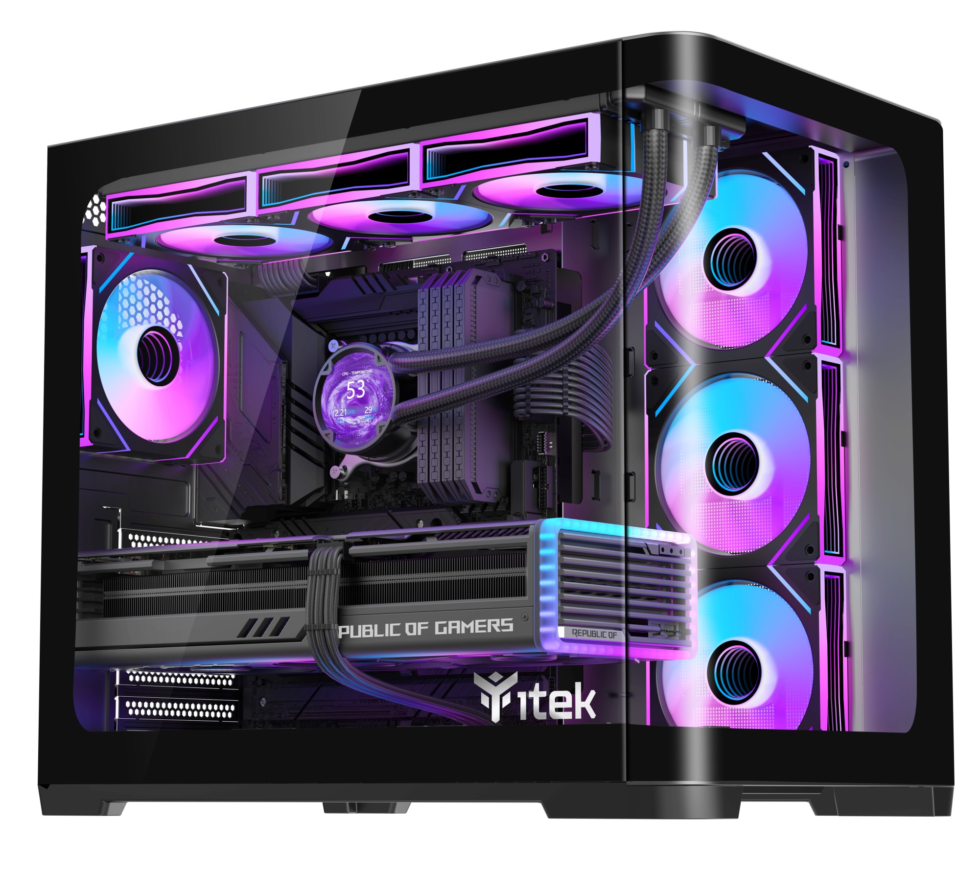 Itek Case Dark Cave Curved Gaming Tower Atx 4X12Cm Argb Fan 2Xusb3 Type-C Curved Temp Glass S