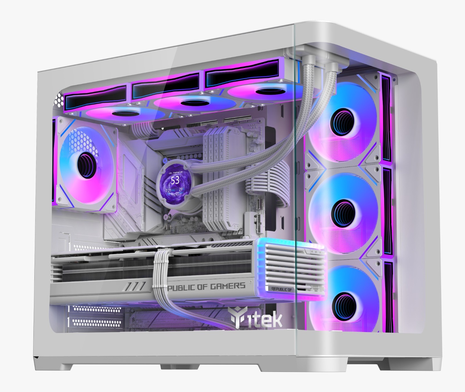 Itek Case Dark Cave Curved Gaming Tower Atx 4X12Cm Argb Fan 2Xusb3 Type-C Curved Temp Glass S