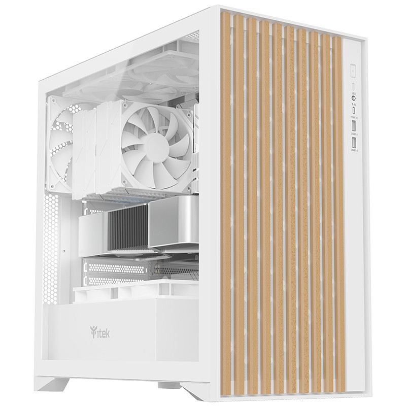 Itek Case Woody Gaming Tower Atx 3X12Cm Black Fan 2Xusb3 Type-C Wood Front Temp Glass Side P