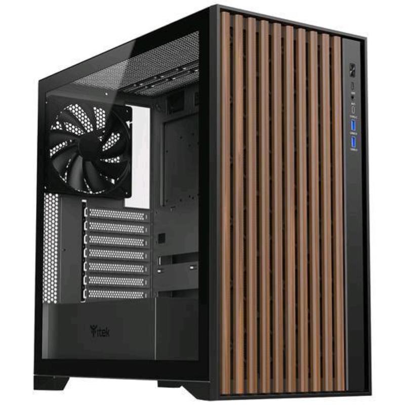 Itek itgcawo28b case pc gaming atx tower nero legno vetro temprato filtro antipolvere
