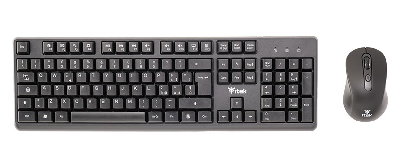 Itek Tastiera + Mouse Dec W01 Wireless 2.4G Mouse Ottico 1600Dpi Tastiera Membrana 105 Tast