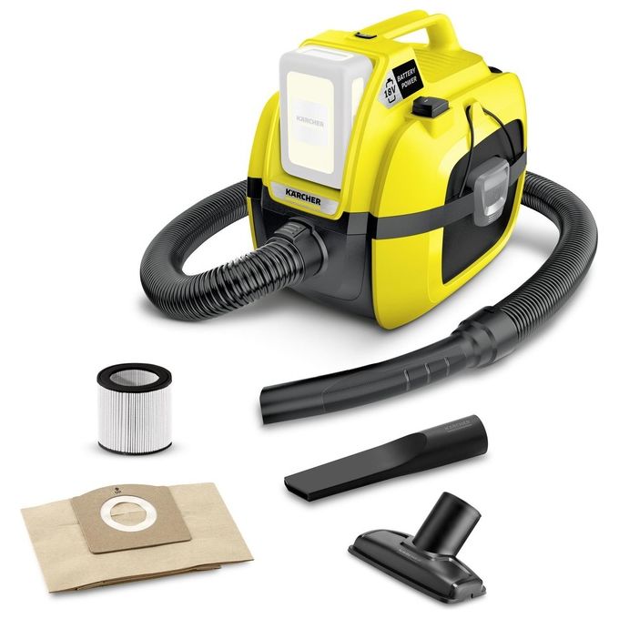 KÄRCHER 1.198-300.0 WD 1 Compact Battery Aspirapolvere Wet and Dry Filtro a Cartuccia 7 L 230 W Autonomia 10-20 min Batteria 18 V non inclusa colore Giallo-Nero KÄRCHER 1.198-300.0 WD 1 Compact Battery Aspirapolvere Wet and Dry Filtro a Cartuccia 7 L 230 W Autonomia 10-20 min Batteria 18 V non inclusa colore Giallo-Nero