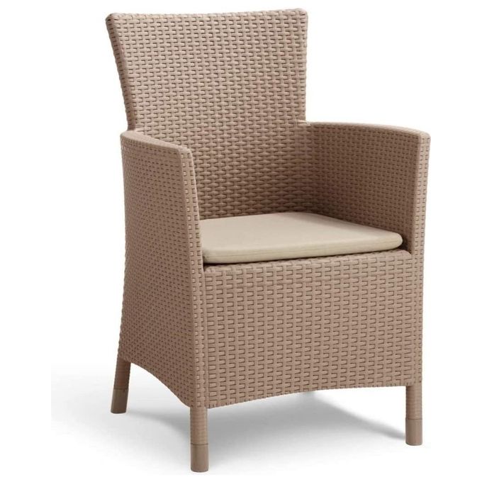 Keter K215519 Iowa Poltrona da Giardino in Resina Effetto Rattan con Cuscino Resistente UV colore Cappuccino