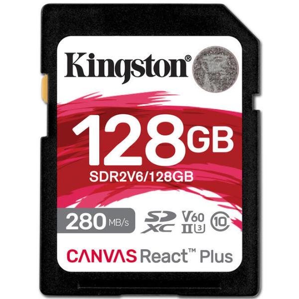 Kingston 128GB Canvas React Plus Sdxc Uhs-Ii 280R/100W U3 V60 For Full HD/4K SDR2V6/128GB