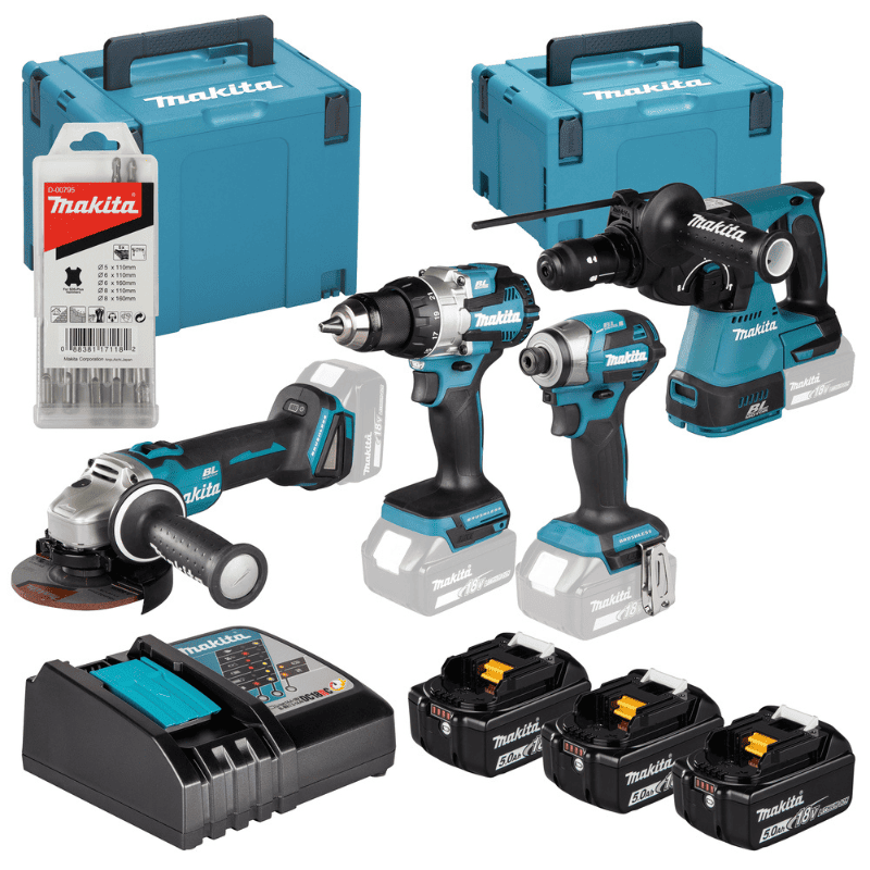 Kit 4 Utensili A Batteria 18v (3x5.0 Ah) (ddf489 + Dtd173 + Dga504 + Dhr243) - Makita Dlx4196jx1 Kit 4 Utensili A Batteria 18v (3x5.0 Ah) (ddf489 + Dtd173 + Dga504 + Dhr243) - Makita Dlx4196jx1
