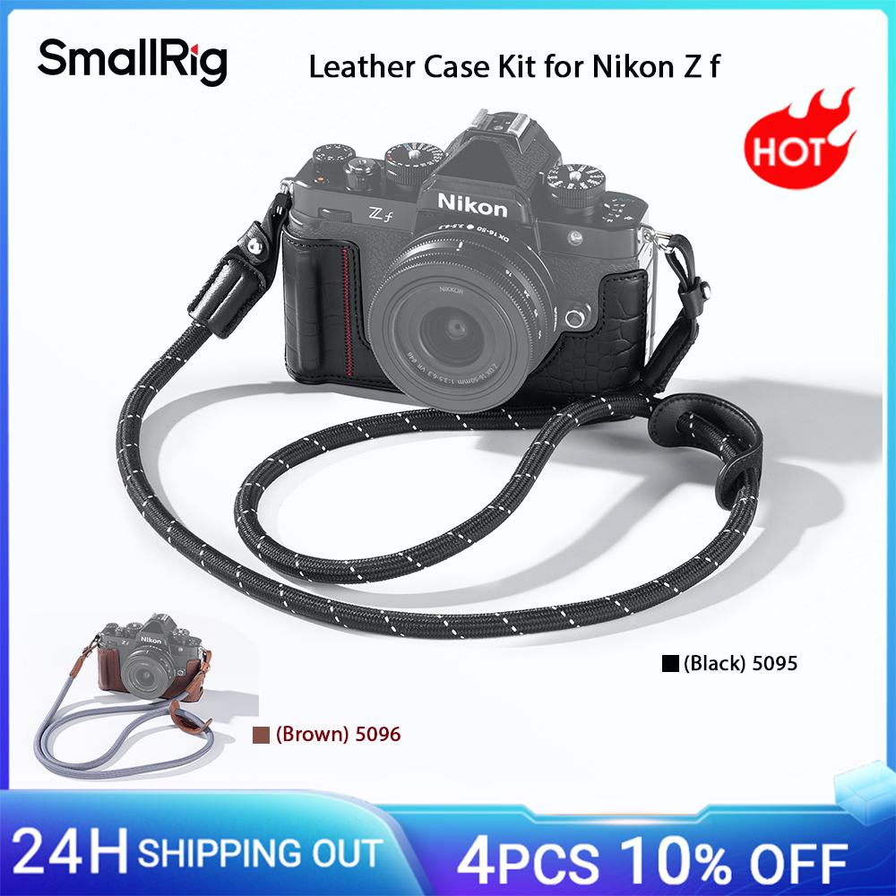 Kit custodia in pelle SmallRig Z f per Nikon Z f con tracolla, maniglia anteriore incorporata e poggiapollice nero/marrone 5095/5096