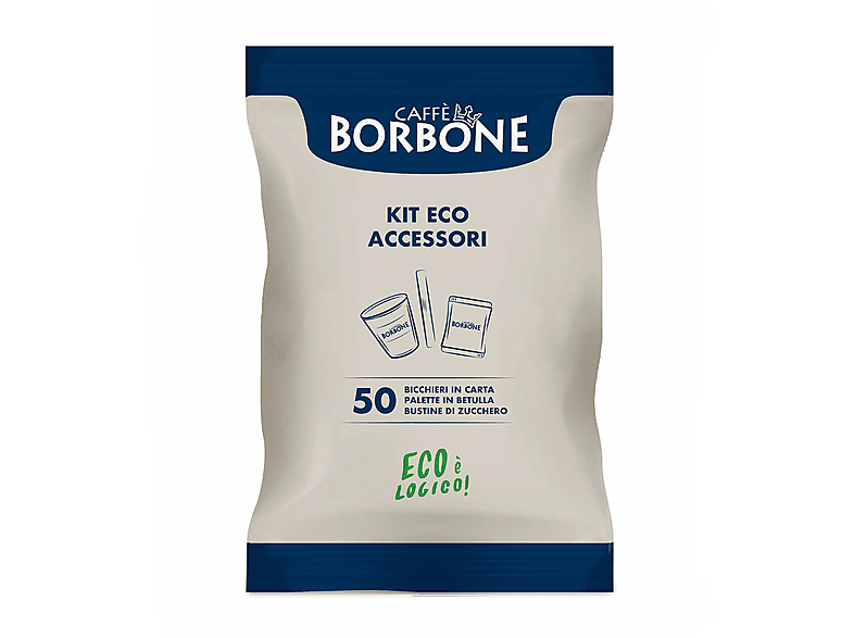 Kit ecologico CAFFE' BORBONE - 50 Bicchierini in carta, Palette legno di betulla, Bustine zucchero
