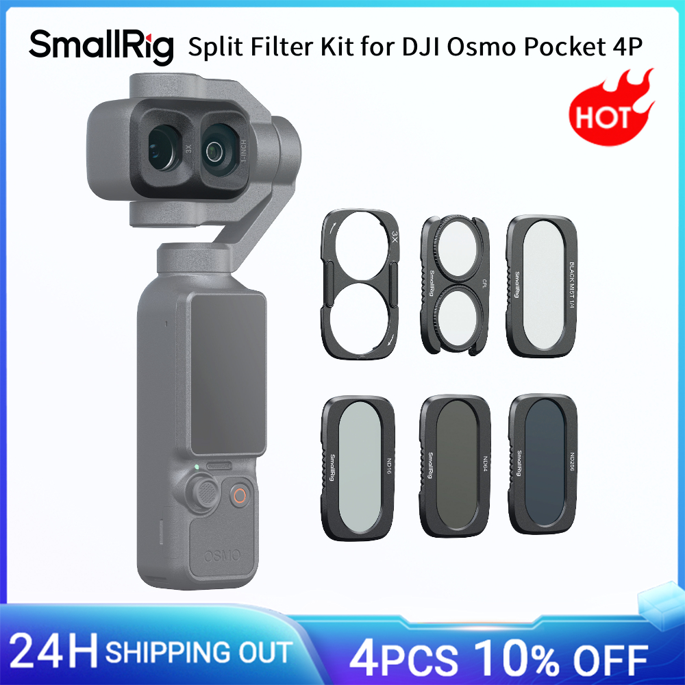 Kit Filtri Split SmallRig per DJI Osmo Pocket 4P con ND16 / ND64 / ND256 / CPL / Base Filtro Diffusore Nero 1/4 -6658