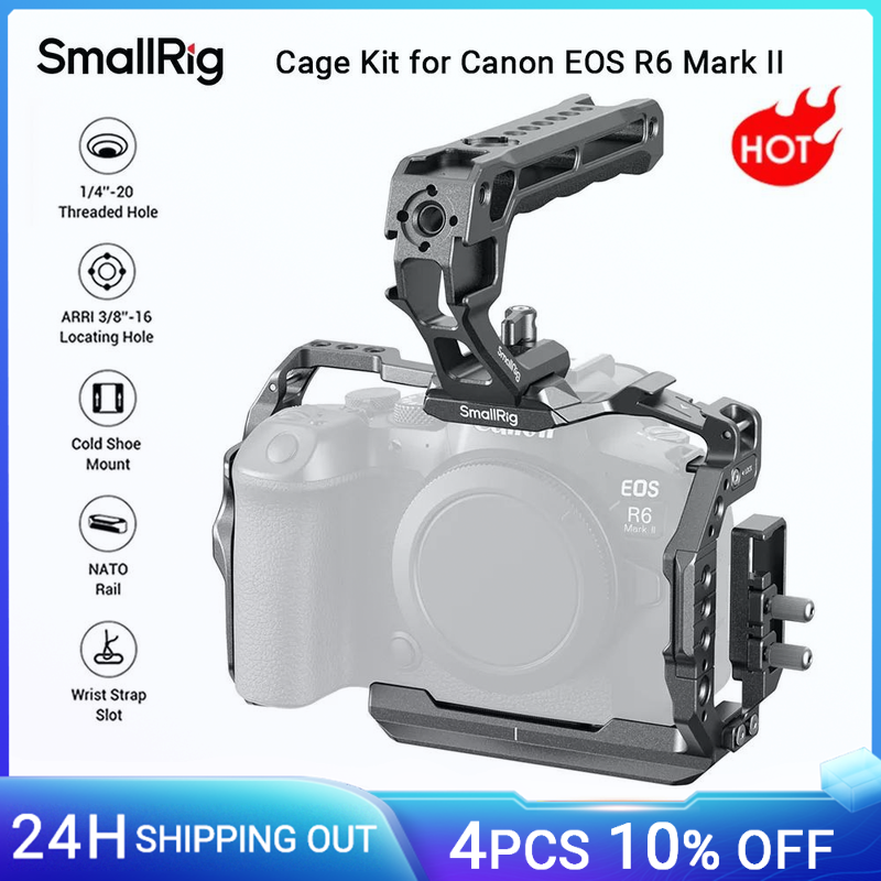 Kit gabbia per fotocamera SmallRig R6 Mark II per Canon EOS R6 Mark II con morsetto per cavo con maniglia superiore Piastra a sgancio rapido Arca-Swiss -5197