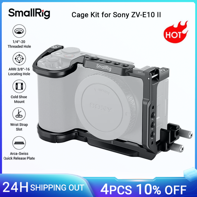 Kit gabbia per fotocamera SmallRig ZV-E10 II per Sony ZV-E10 II, con morsetto per cavo, con piastra a sgancio rapido Arca-Swiss per stabilizzatore -4867