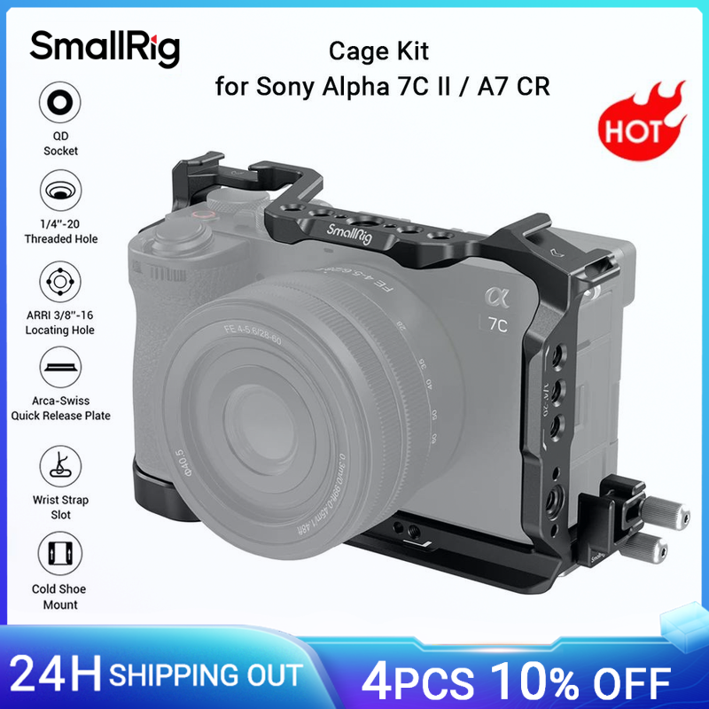 Kit gabbia SmallRig A7C II per Sony Alpha 7C II / Alpha 7CR Piastra a sgancio rapido integrata con morsetto per cavo con supporto per pattino -4422