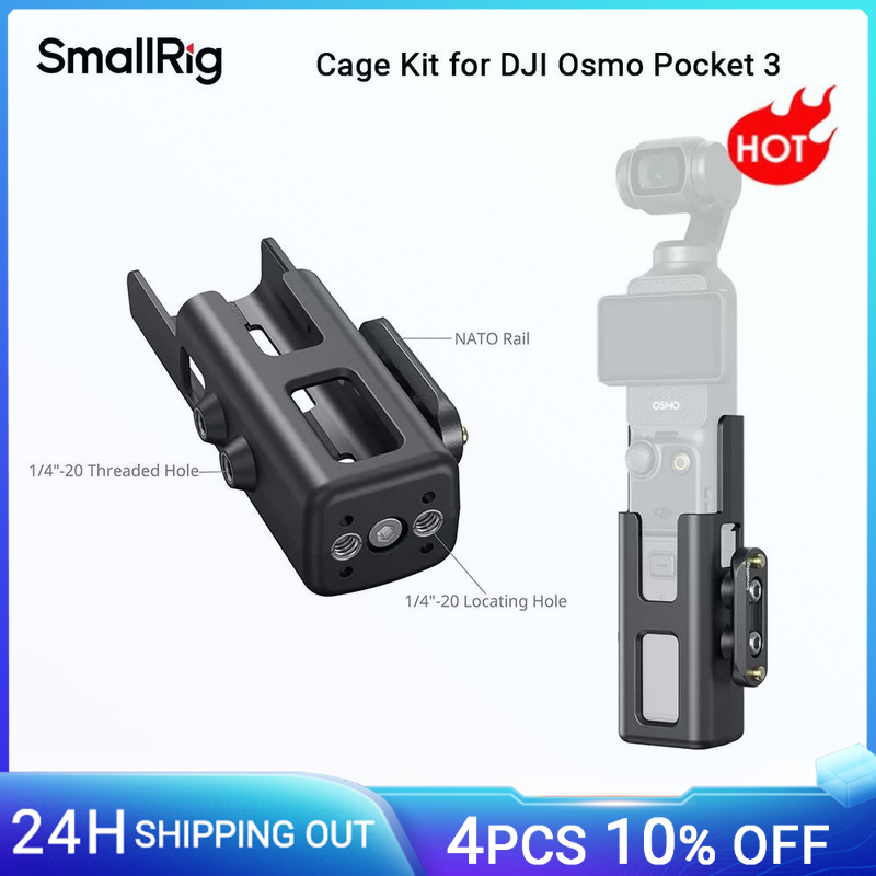 Kit gabbia SmallRig per DJI Osmo Pocket 3, mezza gabbia utilizzata con la maniglia della batteria Pocket 3 con foro filettato 1/4"-20 e di posizionamento 5117