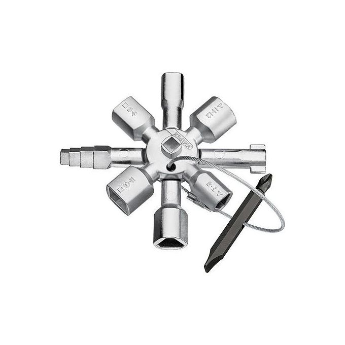 Knipex 00 11 01 Chiave Universale per Quadri Elettrici e Valvole Gas 10 Profili in Acciaio Zinco con Bit Reversibile colore Acciaio inox