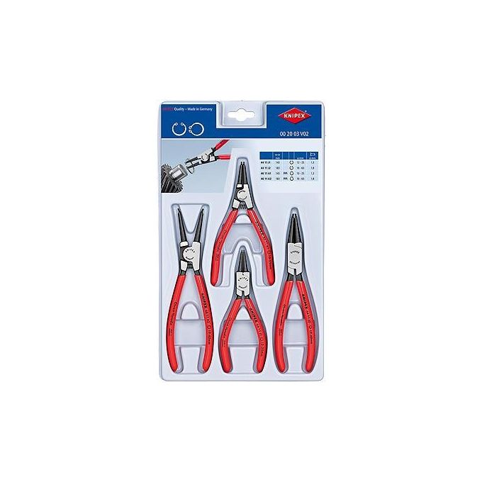 KNIPEX 00 20 03 V02 Assortimento di pinze per anelli di sicurezza 4 pezzi con modelli per anelli interni ed esterni colore Nero