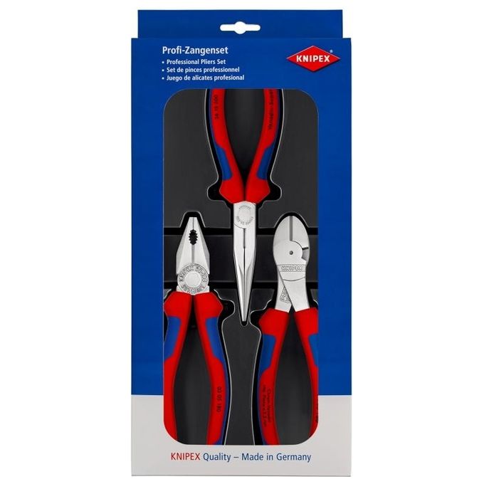 KNIPEX 00 20 11 V01 Assortimento di Utensili 3 Pezzi con Pinza Universale 180 mm Tronchese Laterale 180 mm Pinza con Becchi Mezzotondi 200 mm colore Nero