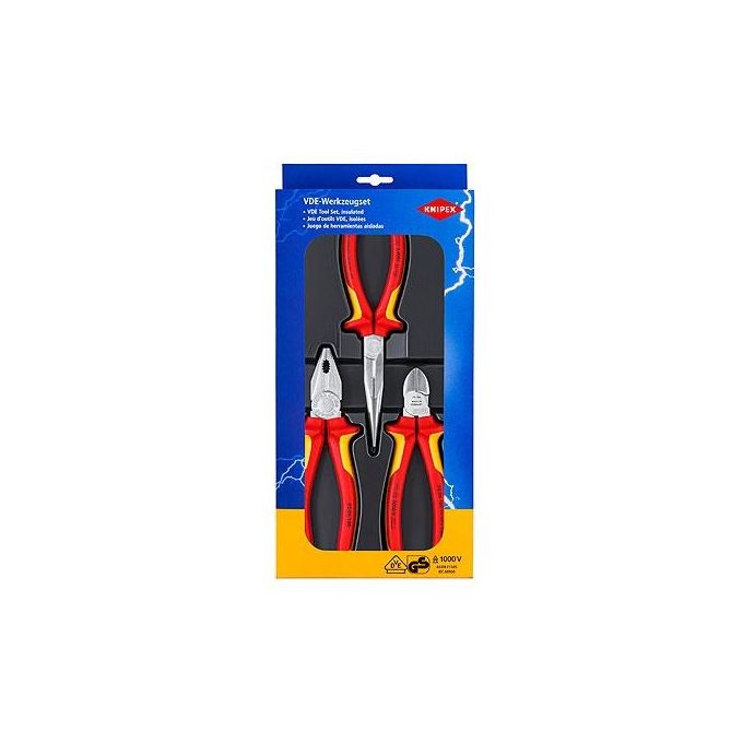 Knipex 00 20 12 Set 3 Pinze VDE Pinza Universale Pinza Becchi Rotondi Tronchese Laterale 1000V colore Rosso e Giallo