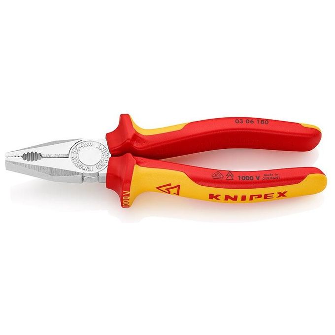 KNIPEX 03 06 180 Pinza universale cromata con manici bicomponente isolati VDE 180 mm colore Nero
