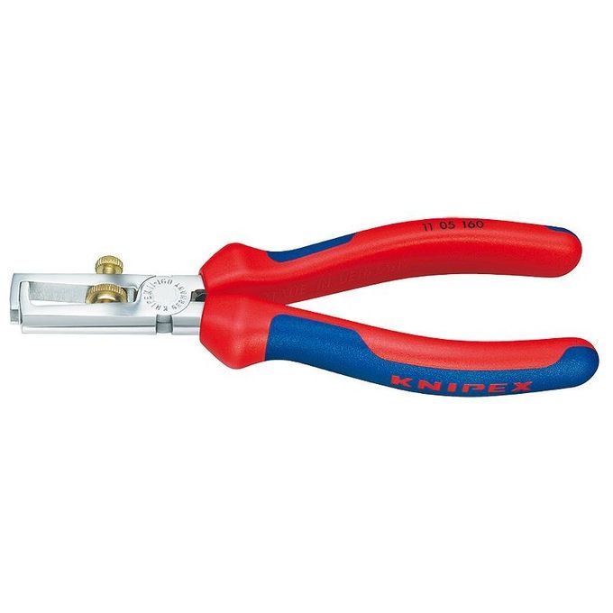 KNIPEX 11 05 160 Pinza Spelacavi Universale con Molla di Apertura Regolabile Diametro Max 5,0 mm Sezione 10 mm² Impugnature Multicomponente colore Cromato